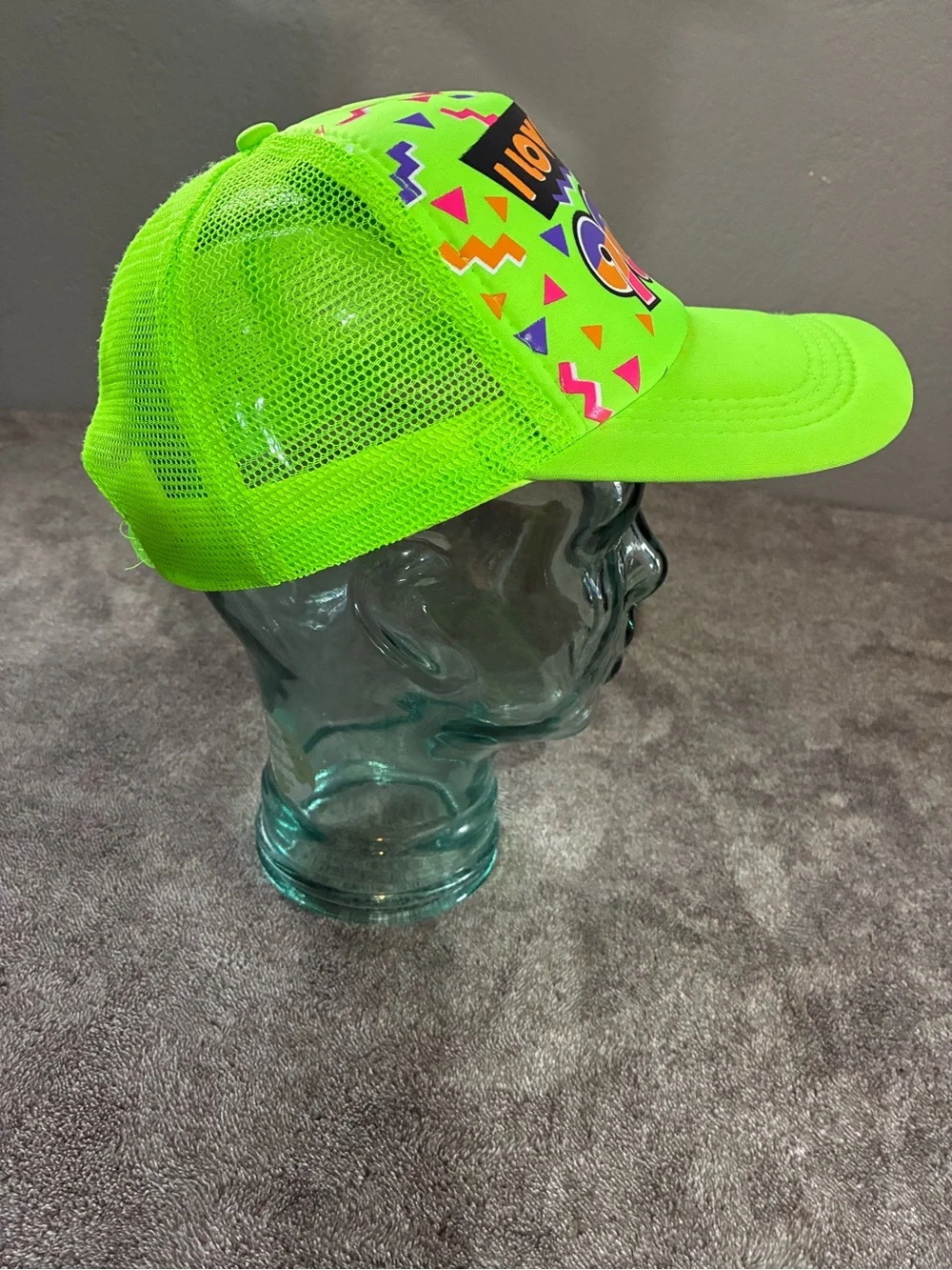 I Love The 90's Neon Green Party Trucker Hat Neon Green Novelty Cap Retro Mesh